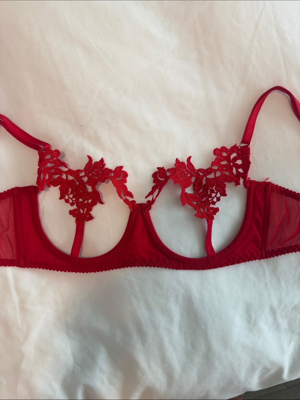 Red Floral Lace Underwire Bra